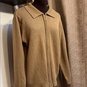 Vintage 1980’s Jason Maxwell tan zip-up long sleeve knit sweater. Size M.